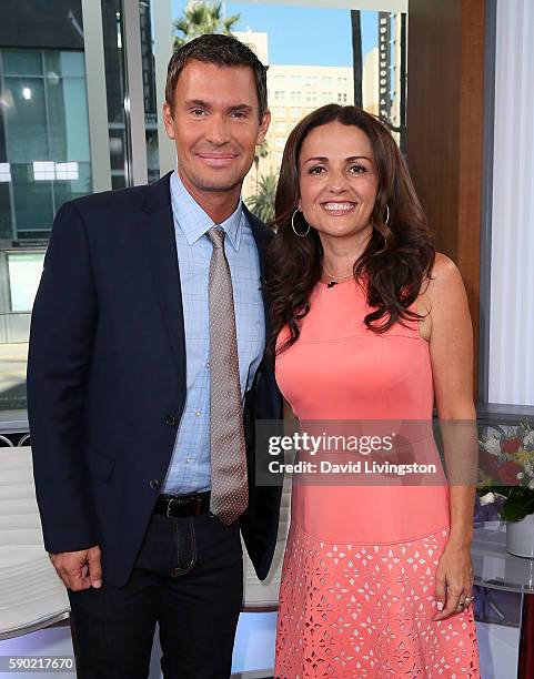 Personalities Jeff Lewis and Jenni Pulos visit Hollywood Today Live at W Hollywood on August 16, 2016 in Hollywood, California.