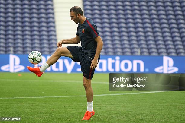 Roma´s defender Vasilis Torosidis during the training the UEFA Champions League Playoff match between FC Porto and AS Roma at Dragao Stadium on...