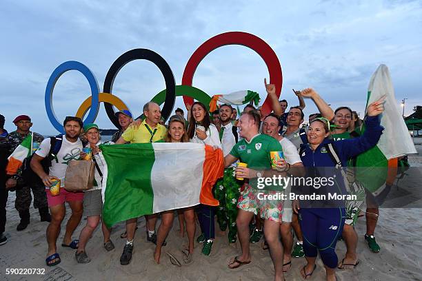 Rio , Brazil - 16 August 2016; Annalise Murphy of Ireland celebrates with family and friends after winning a silver medal in the Women's Laser Radial...