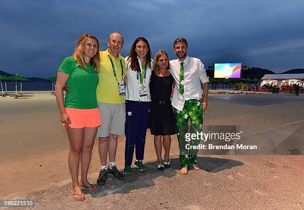 Rio , Brazil - 16 August 2016; Annalise Murphy of Ireland celebrates with her family, from left, sister Claudine, father Con, mother Cathy MacAleavey...