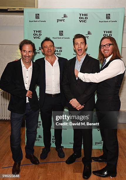 Writer Danny Rubin, director Matthew Warchus, cast member Andy Karl and composer Tim Minchin attend the press night after party for "Groundhog Day"...