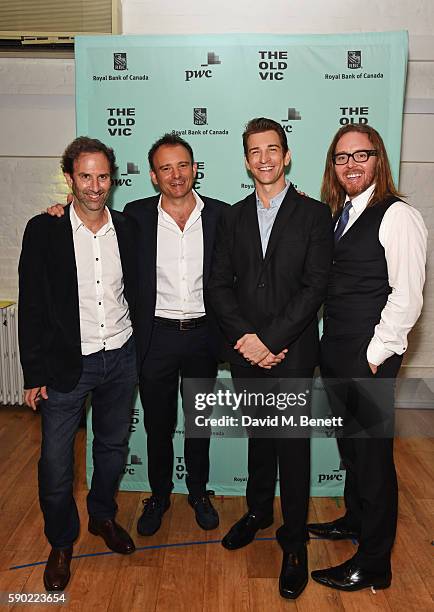 Writer Danny Rubin, director Matthew Warchus, cast member Andy Karl and composer Tim Minchin attend the press night after party for "Groundhog Day"...