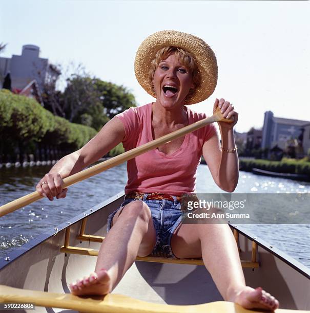 Portrait session with actor Alley Mills, who was in the Wonder Years, at home in the valley and canoeing in 2000 in Los Angeles.