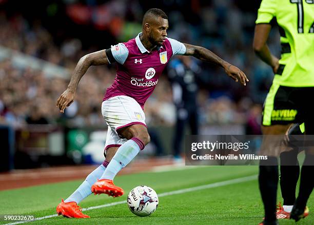 Leandro Bacuna of Aston Villa in action as a minutes applause is held for former player Dalian Atkinson during the Sky Bet Championship match between...