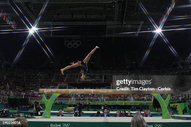 Gymnastics - Olympics: Day 10 Sanne Wevers of The Netherlands performing her routine that won the gold medal in the Women's Balance Beam Final during...