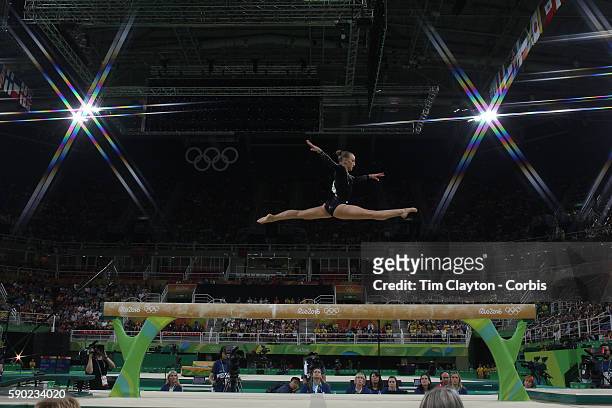 Gymnastics - Olympics: Day 10 Sanne Wevers of The Netherlands performing her routine that won the gold medal in the Women's Balance Beam Final during...
