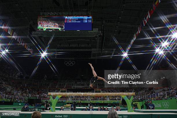 Gymnastics - Olympics: Day 10 Sanne Wevers of The Netherlands performing her routine that won the gold medal in the Women's Balance Beam Final during...