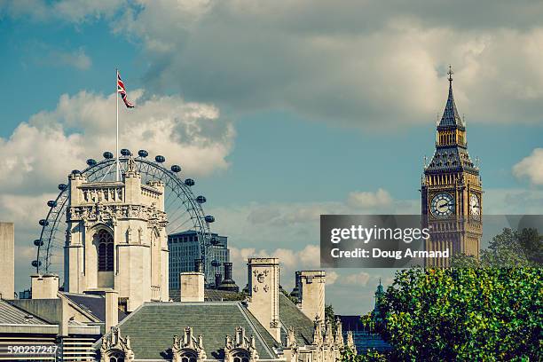 big ben with the london eye in the background - supreme court uk stock pictures, royalty-free photos & images