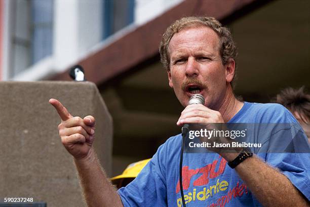 Guatemalan politician Alvaro Arzu and member of the National Advancement Pary speaks at a rally during his presidential campaign. | Location:...