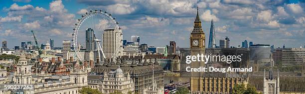 aerial view of london including big ben - isle of dogs london stock-fotos und bilder