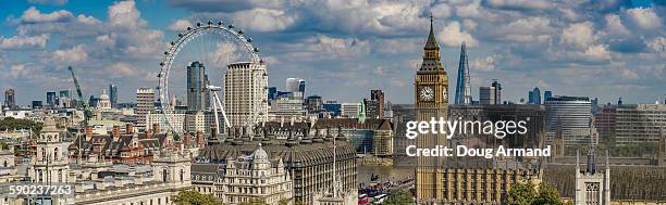 aerial view of london including big ben - london skyline photos et images de collection