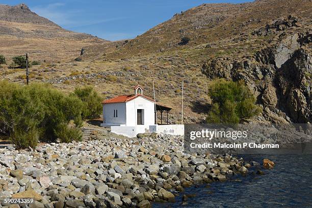 small chapel by the sea, eressos, lesvos, greece - skala eressos stock pictures, royalty-free photos & images