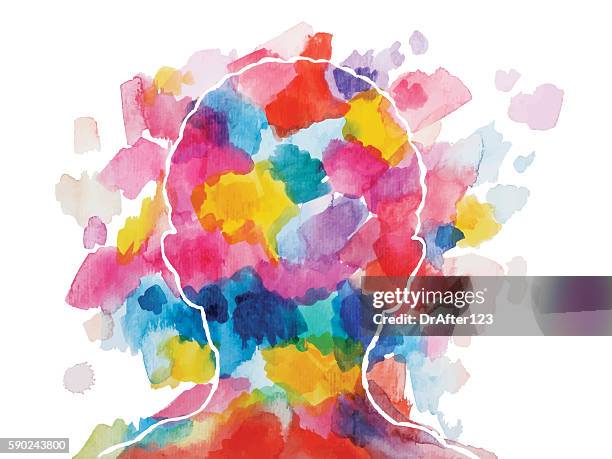 lebendige aquarell kinderkopf - verhalten und emotionen stock-grafiken, -clipart, -cartoons und -symbole