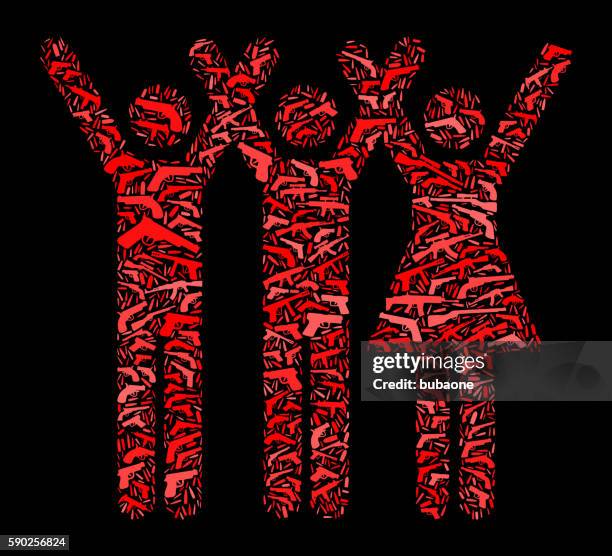 three people raising hands gun icon pattern background - gun range background stock illustrations