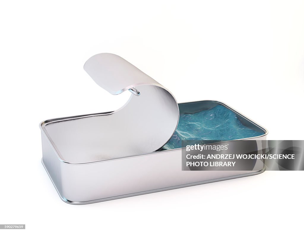 Tin filled with water, illustration