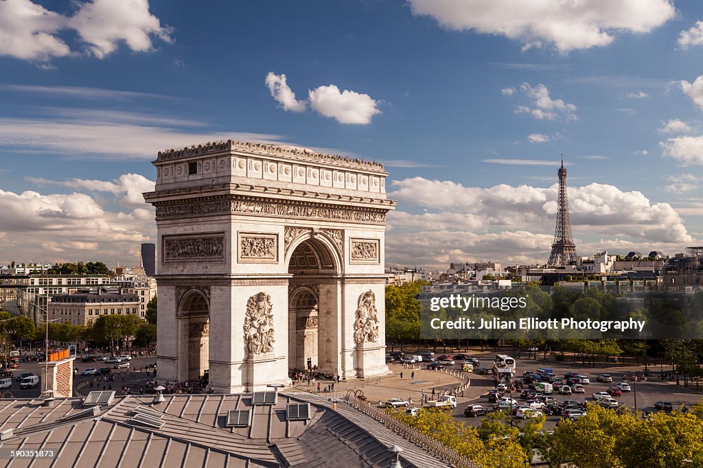 The Arc de Triomphe and Place Charles de Gaulle.