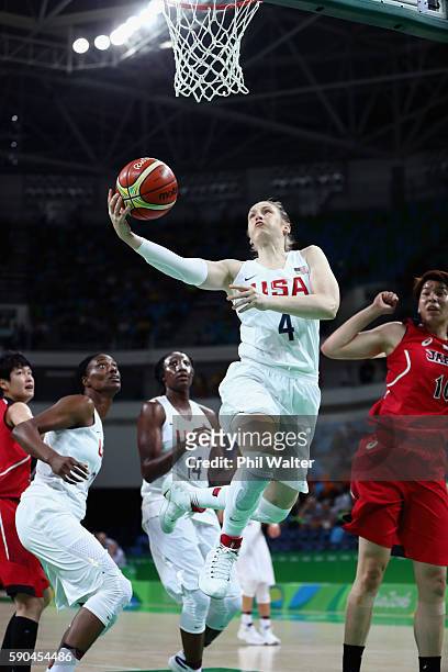 Lindsay Whalen of United States drives to the basket during the Women's Quarterfinal match against Japan on Day 11 of the Rio 2016 Olympic Games at...