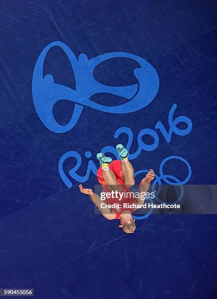 Davor Stefanek of Serbia celebrates after defeating Migran Arutyunyan of Armenia in the Men's Greco-Roman 66 kg Gold Medal bout on Day 11 of the Rio...