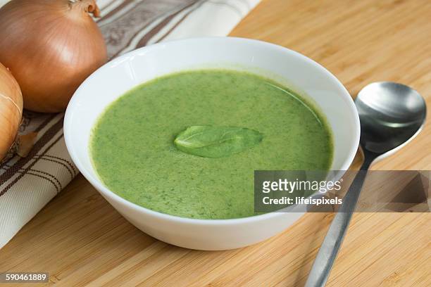 bowl of spinach soup - lifeispixels photos et images de collection