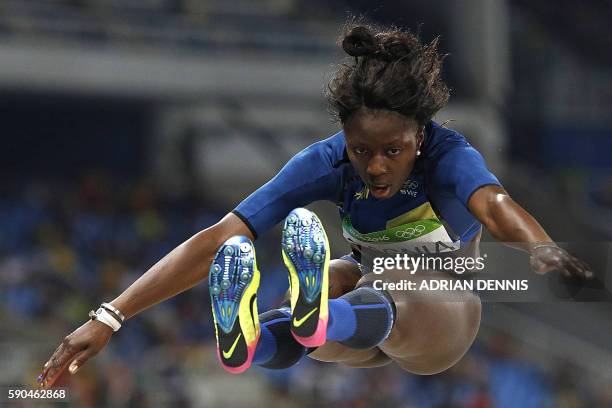 Sweden's Khaddi Sagnia competes in the Women's Long Jump Qualifying Round during the athletics event at the Rio 2016 Olympic Games at the Olympic...