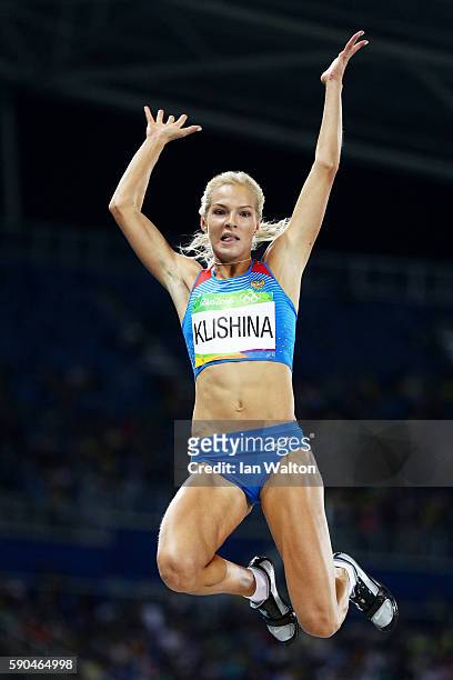 Darya Klishina of Russia competes during the Women's Long Jump Qualifying Round on Day 11 of the Rio 2016 Olympic Games at the Olympic Stadium on...