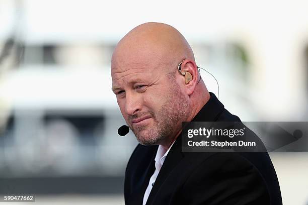 Trent Dilfer of the ESPN Monday Night Countdown team on the set before the game between the Dallas Cowboys and the Los Angeles Rams at the Los...