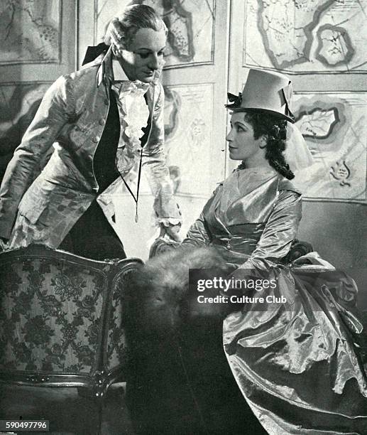 The School for Scandal by Richard Brinsley Sheridan. Performed at Queen's Theatre, London December 1937. John Gielgud as Joseph Surface and Peggy...