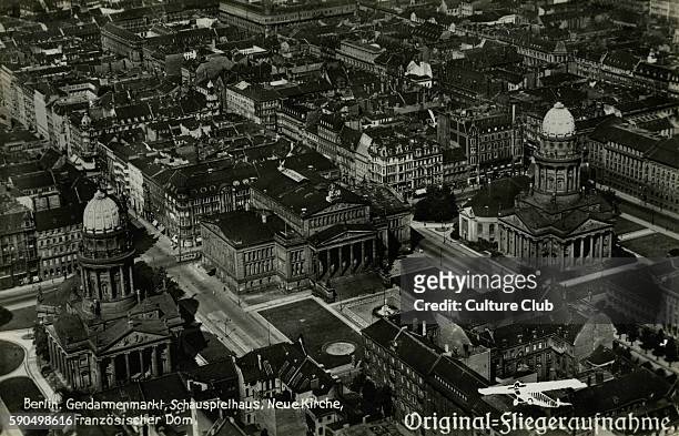 Gendarmenmarkt Berlin, Germany, aerial view. Shows the Konzerthaus Berlin and the French and German cathedrals. 20th century, 1930s?