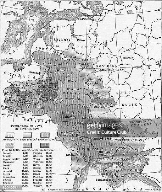 Map of Western Russia showing Jewish Pale of Settlement