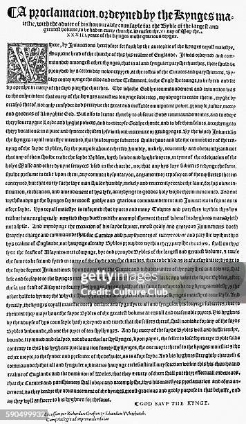 English Reformation - 16th century Proclamation of Henry VIII ordering the English Bible to be used in all churches. Church of England.