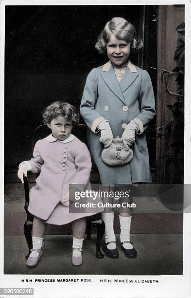 Princess Margaret and Princess Elizabeth, the Royal sisters, as children, 1930s. Photographer not known.