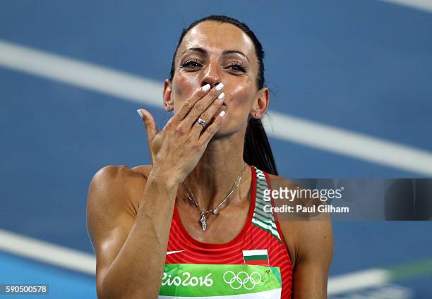Ivet Lalova-Collio of Bulgaria reacts during the Women's 200m Semifinals on Day 11 of the Rio 2016 Olympic Games at the Olympic Stadium on August 16,...