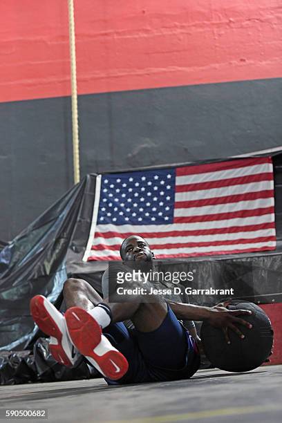 Draymond Green of the USA Basketball Men's National Team works out at a practice during the Rio 2016 Olympic Games on August 16, 2016 at the Flamengo...