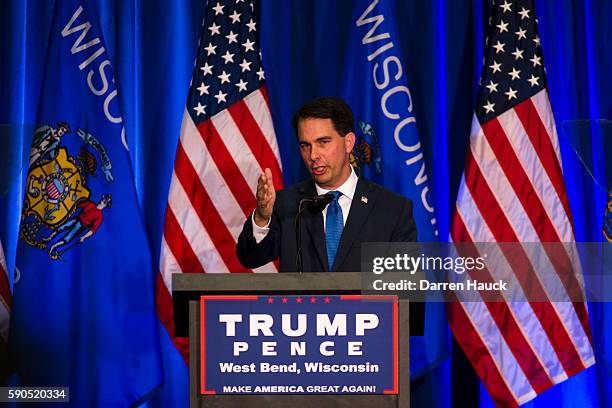 Wisconsin Gov. Scott Walker introduces Republican Presidential Candidate Donald Trump during a rally on August 16, 2016 in West Bend, Wisconsin.