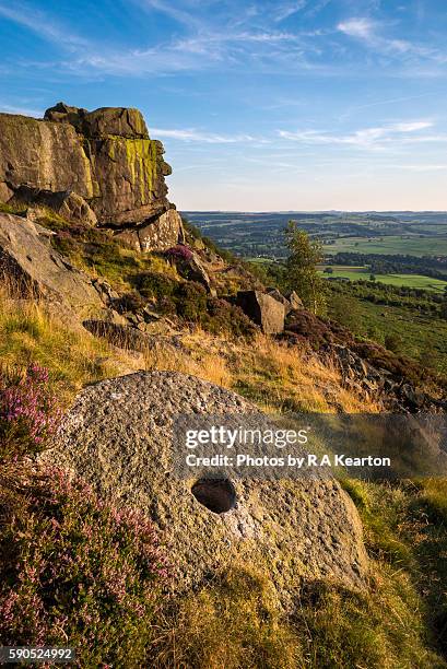 abandoned millstone at baslow edge, peak district, derbyshire - baslow stock pictures, royalty-free photos & images