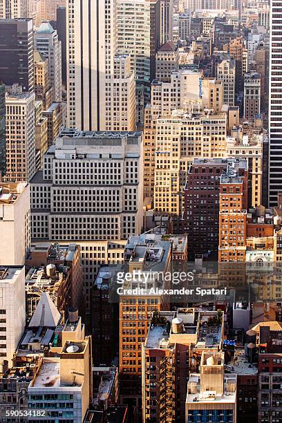 aerial view of skyscrapers in manhattan, new york, ny, united states - 20th century style stock-fotos und bilder