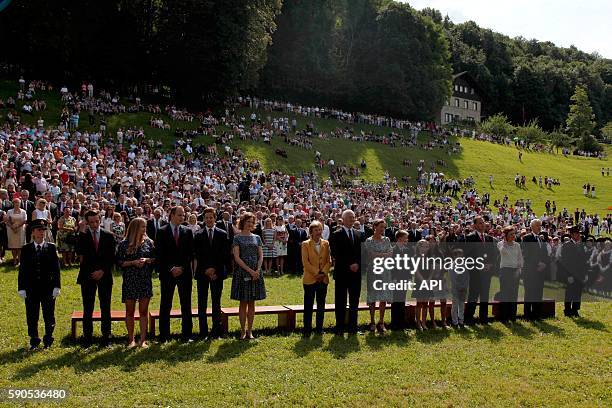 La princesse Sophie de Wittelsbach , le prince Aloïs, la princesse Marie Aglaé et le prince Hans-Adam II lors de la Fête Nationale, le 15 août 2016,...