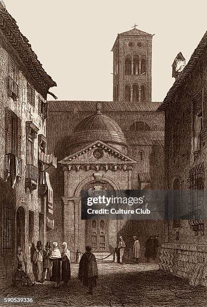 Tomb of Dante Alighieri , Ravenna, Italy. 19th century view. After the engraving by E.Finden, after the drawing by Samuel Prout. DA: Italian author,...