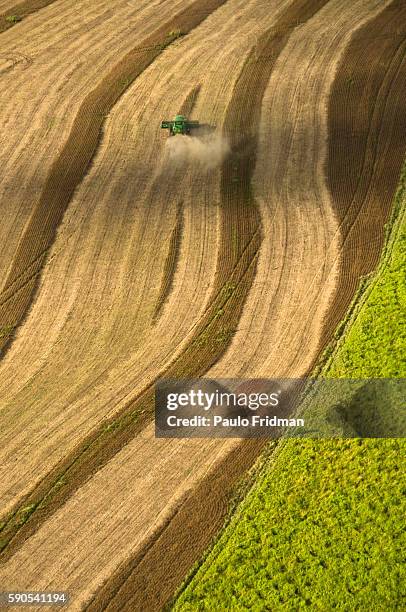 Soybean harvester at Fartura Farm in Mato Grosso state, Brazil. Brazil is the second largest soy producer worldwide.