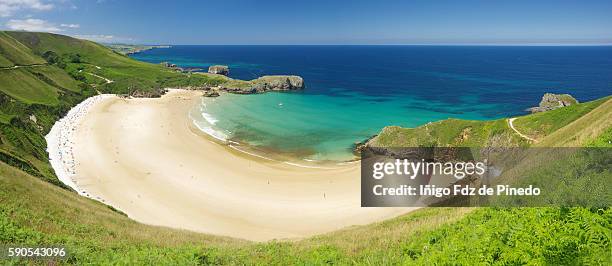panoramic photo of torimbia beach-llanes asturias- spain - asturias stock pictures, royalty-free photos & images