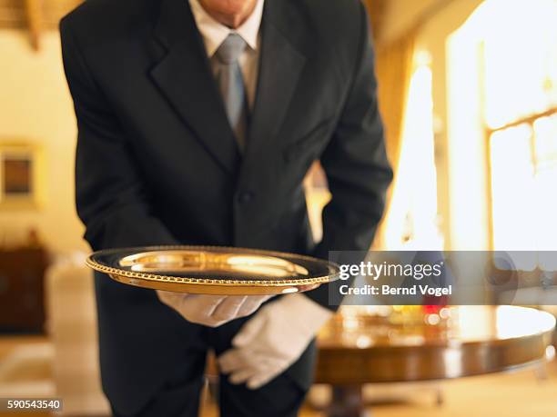 butler with tray - maggiordomo foto e immagini stock