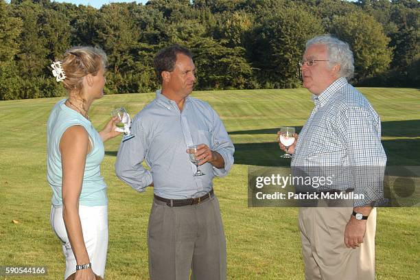 Anne Rasmussen, Sam Cerf and Jim Kelly attend Chris Whittle cocktail party in honor of publication of CRASH COURSE at The Whittle Residence on August...