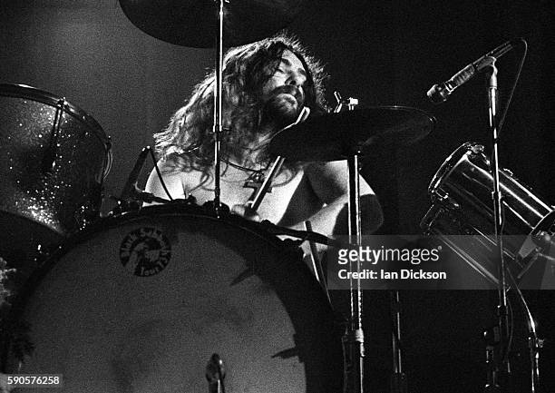 Bill Ward of Black Sabbath performing on stage at Rainbow Theatre, London 16 March 1973.