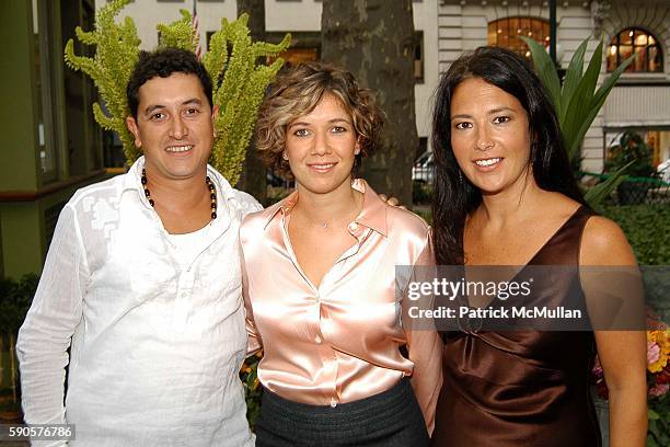 Mauro Gomes, Angelica Gomes and Jennifer Pfeiffer attend Magnolia Opens First Couture Flower / Plant Kiosk In Bryant Park at Magnolia Kiosk on August...