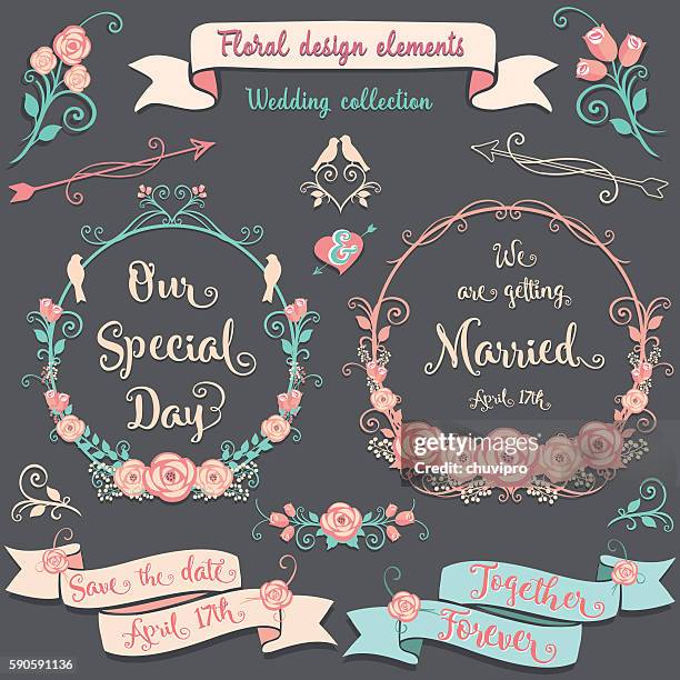 floral design elements romantic vintage collection - rose ceremony stock illustrations