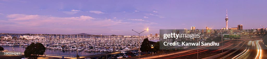 Auckland harbour and city skyline panoramic view