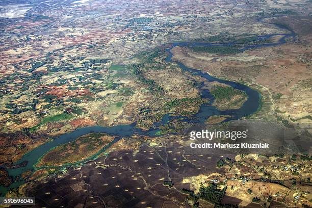 aerial view of ethiopian landscape with blue nile - bahar dar stock-fotos und bilder
