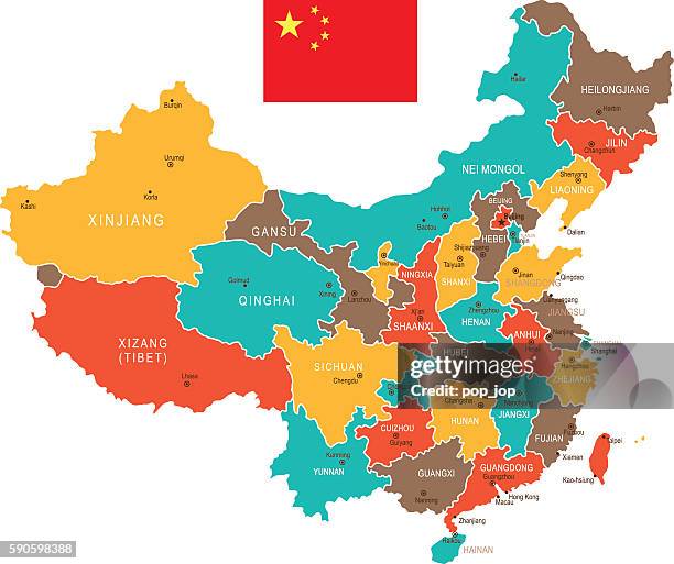 stockillustraties, clipart, cartoons en iconen met colored china map - taipei