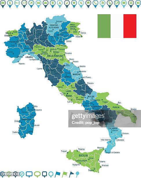 italy map and navigation icons - naples stock illustrations