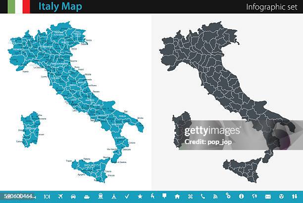 bildbanksillustrationer, clip art samt tecknat material och ikoner med italy map - infographic set - karta italien